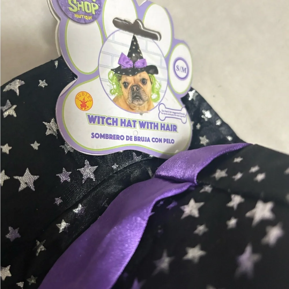 Top Paw Pet shop dog Witch Hat with Purple Bow and Silver Stars